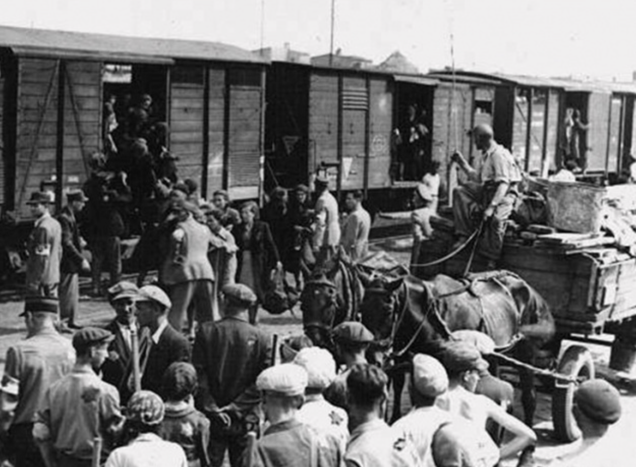 families board a train to Siberia
